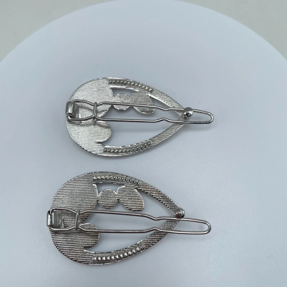 Vintage 80s Teardrop Hair Clips Set Gold & Silver Tone Rhinestone Bobby Pins Y2K